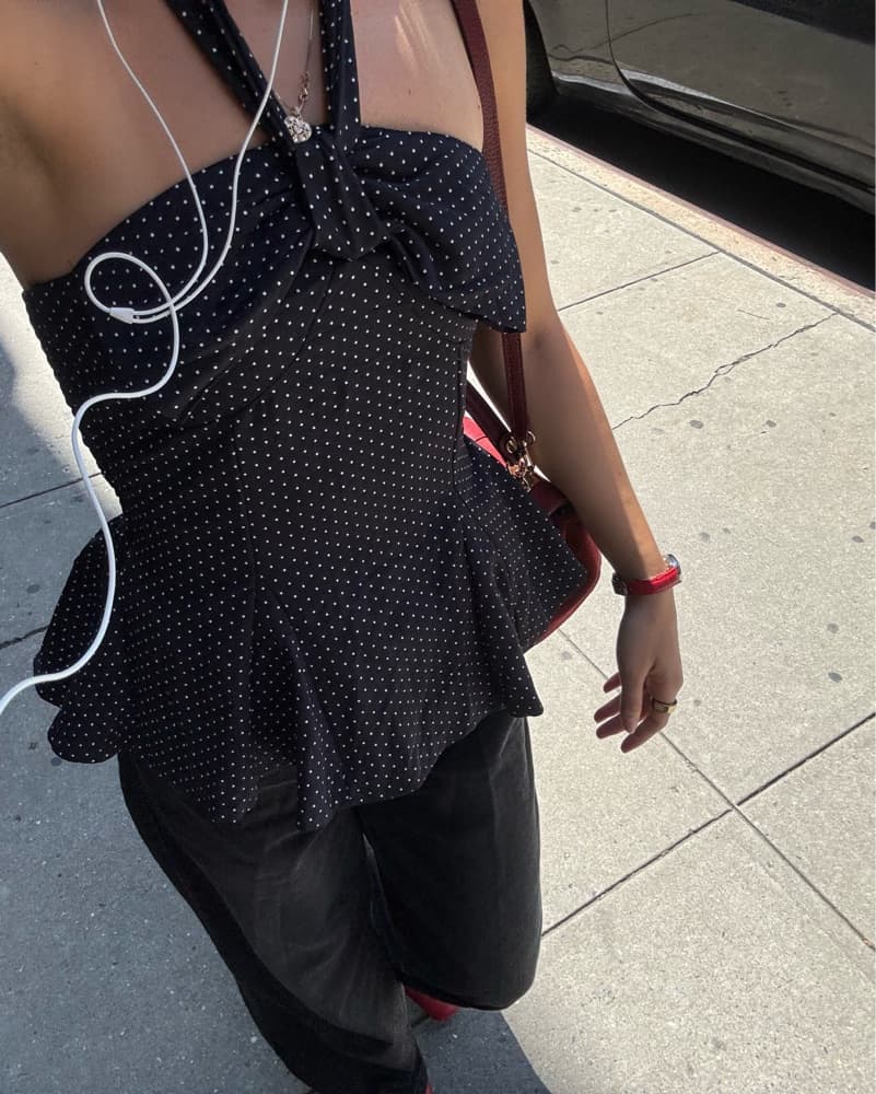 Dark Blue Polka Dot Top - Image 4