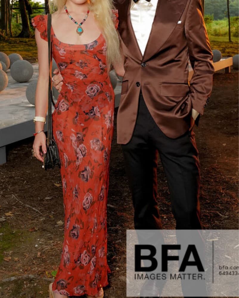 Red Floral Semi-Sheer Silk Dress - Image 5