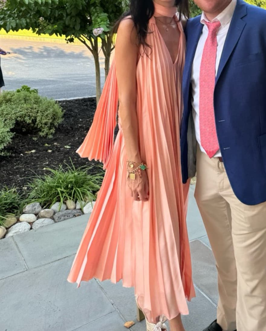 Salmon Pink Pleated Long Dress - Image 2