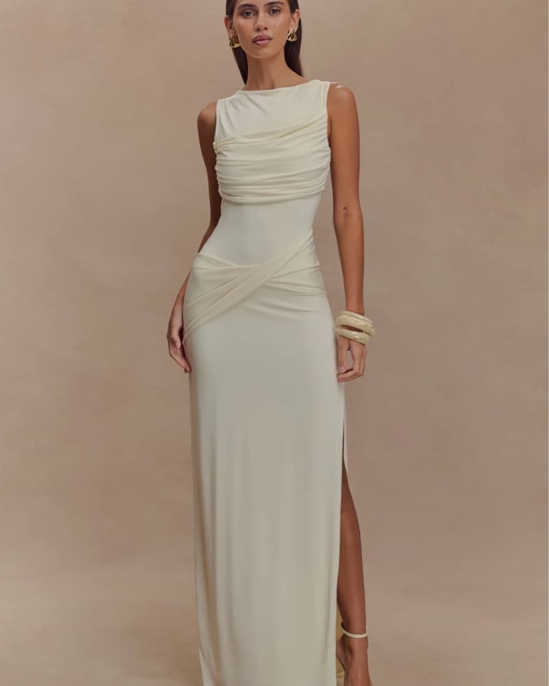 Henley - Slinky Drape Maxi Dress - Ivory - Image 1
