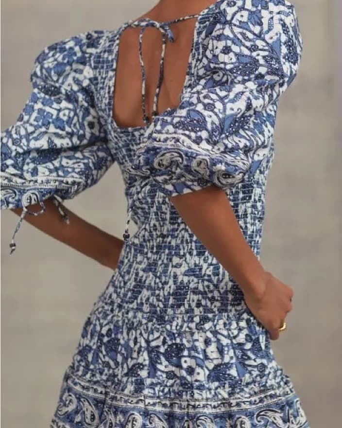 Smocked Blue & White Mini Dress - Image 6