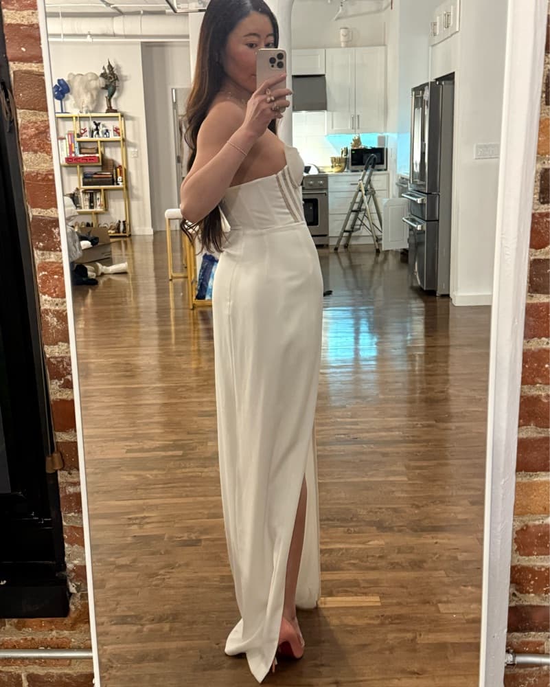 Sau Lee White Priscilla Gown Leg Slit XS - Image 4