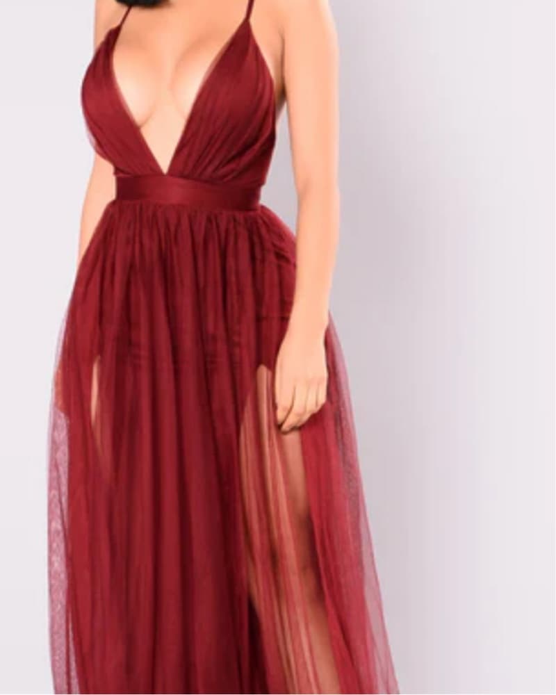 Captivating Wine Tulle Maxi  Gown - Image 1