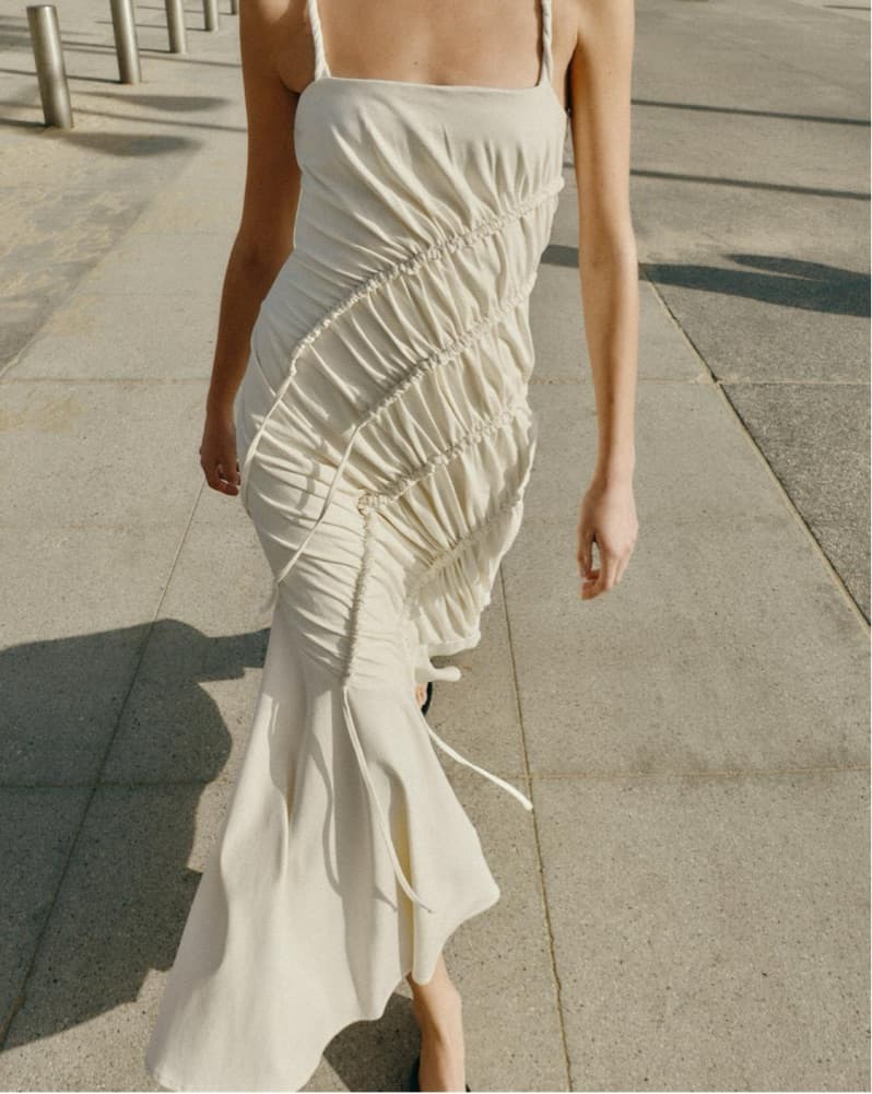 Zara Long Chic White Ruched Midi Dress - Image 1