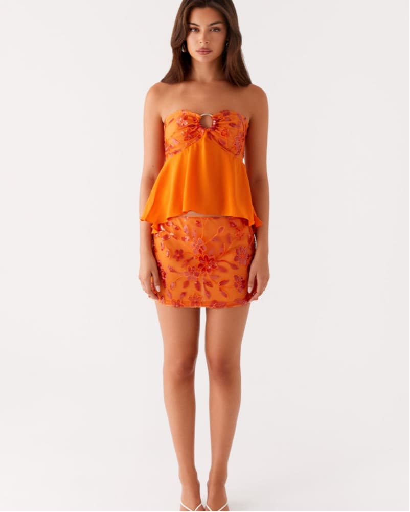 Vibrant Orange Floral Peplum Dress - Image 2