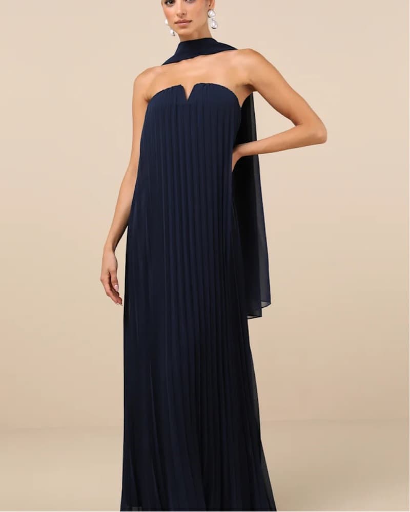 Stunning Navy Pleated Maxi Dress - Image 1