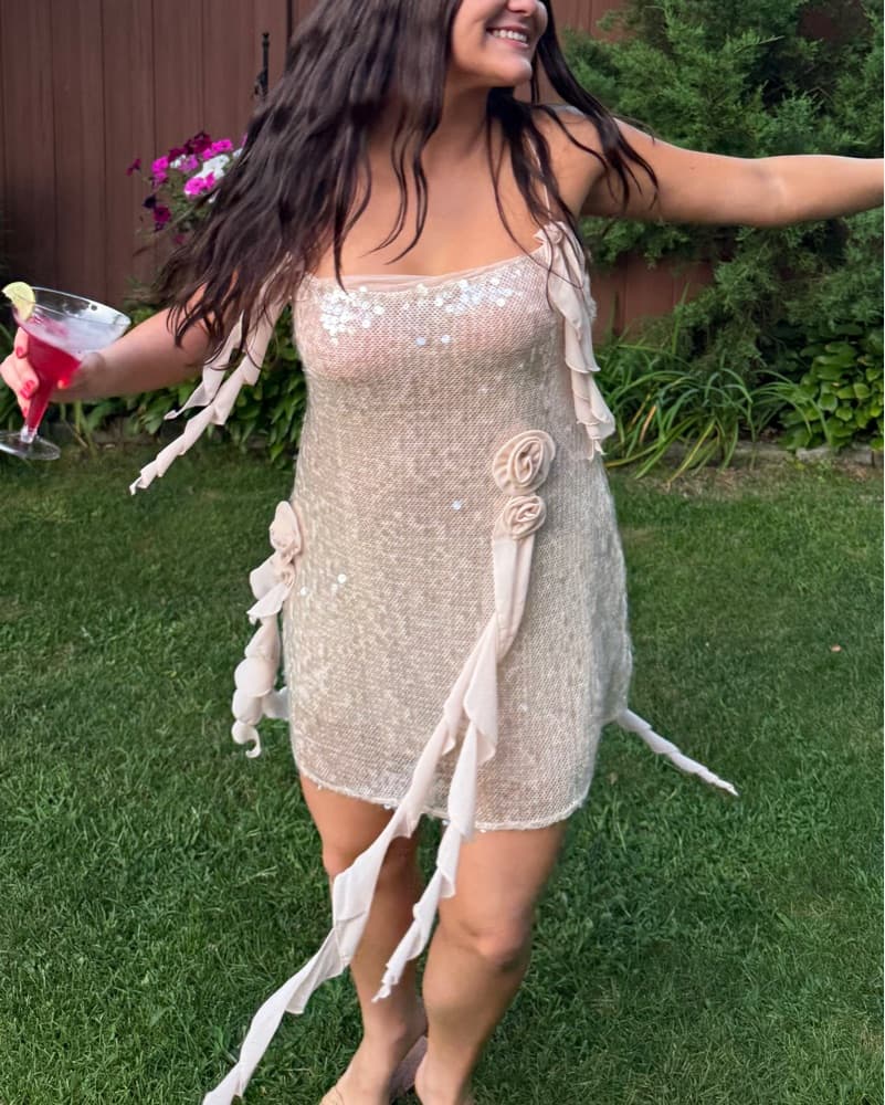 Cream Sequin Mini Dress - Image 3