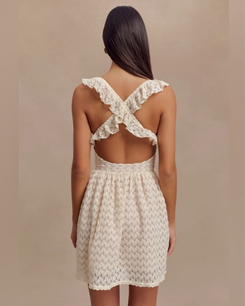 MESHKI Ezra Lace Mini Dress - Ivory - Image 2