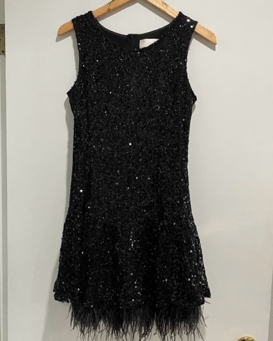 Vintage Sequin Feather Trim LBD - Image 1