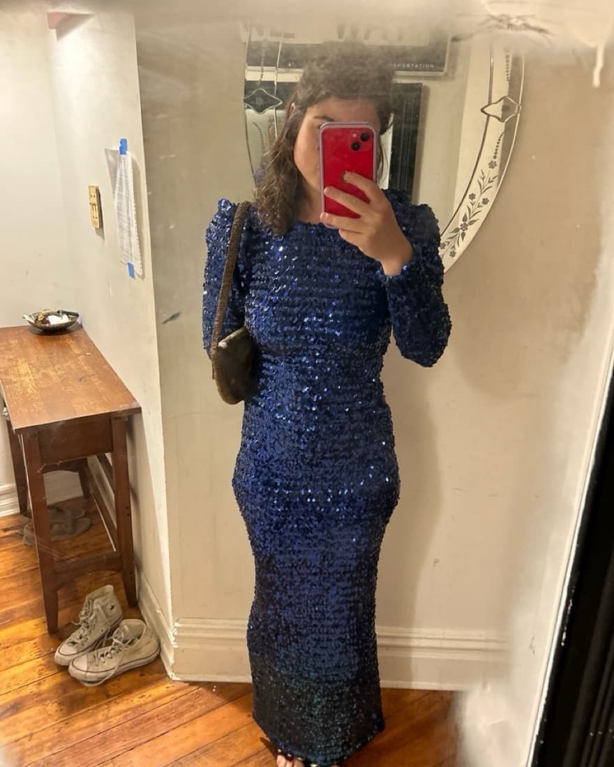 Vintage Navy Blue Sequin Gown - Image 4