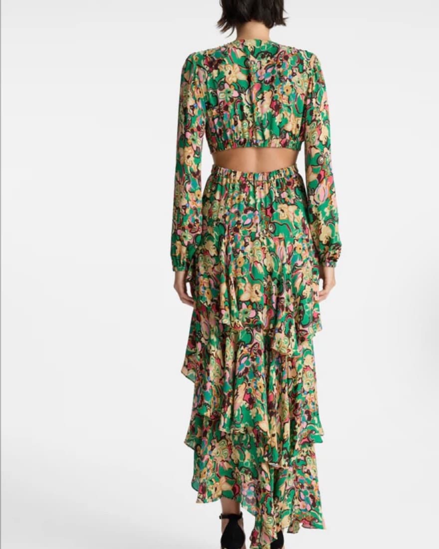 ALC Bell Silk Maxi Dress In Emerald Mult - Image 4