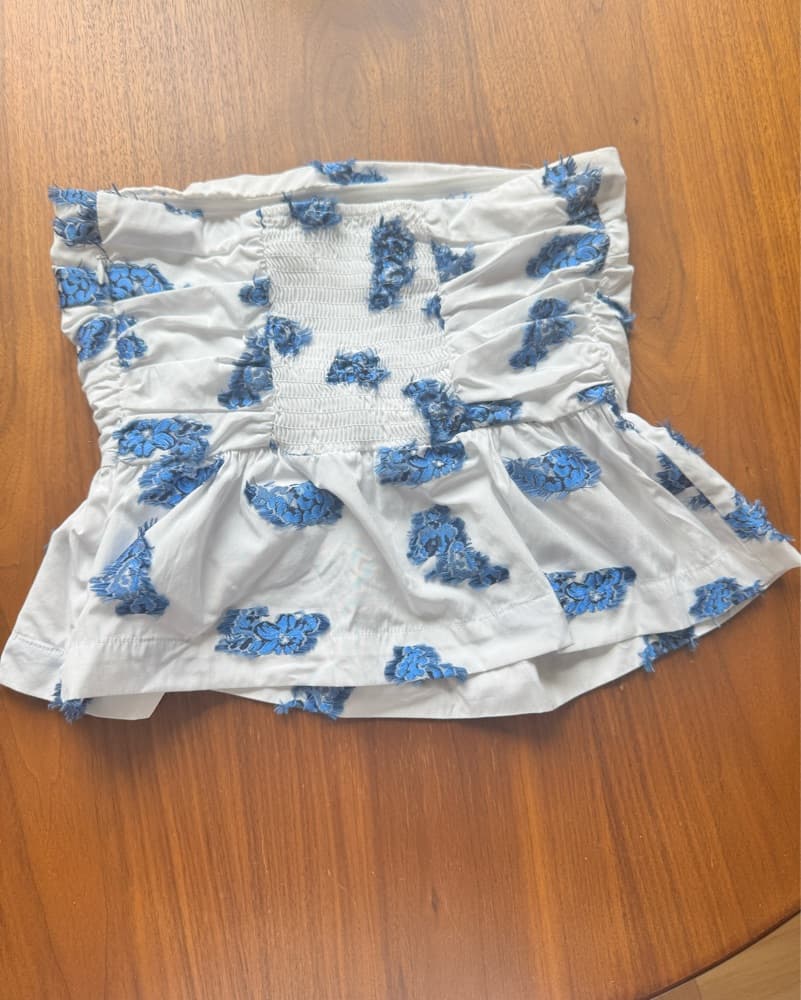 Blue Floral Patterned Peplum Top - Image 2