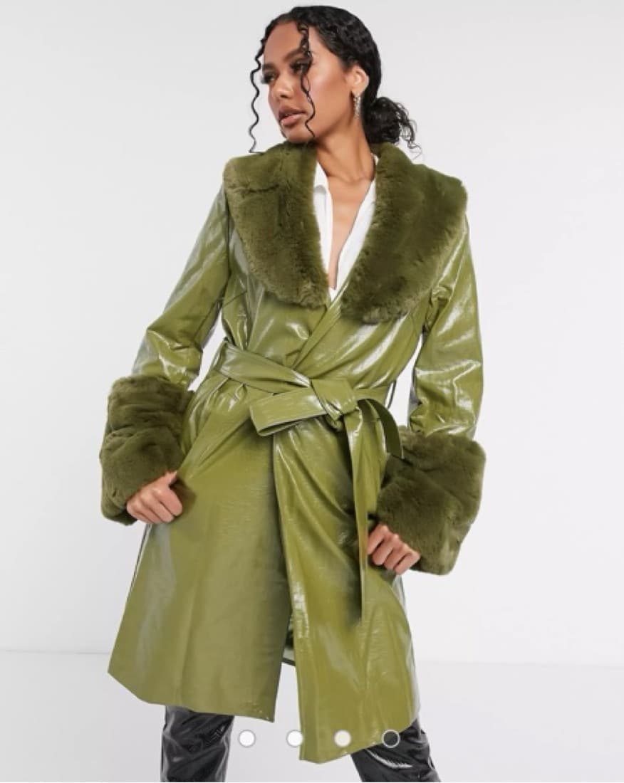 Green Faux Fur Trimmed Coat  - Image 4