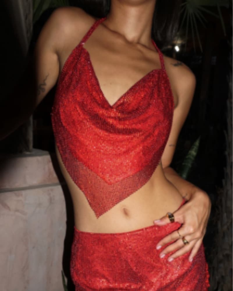 Meshki Daphne Diamante Cowl Neck Halter - Image 1