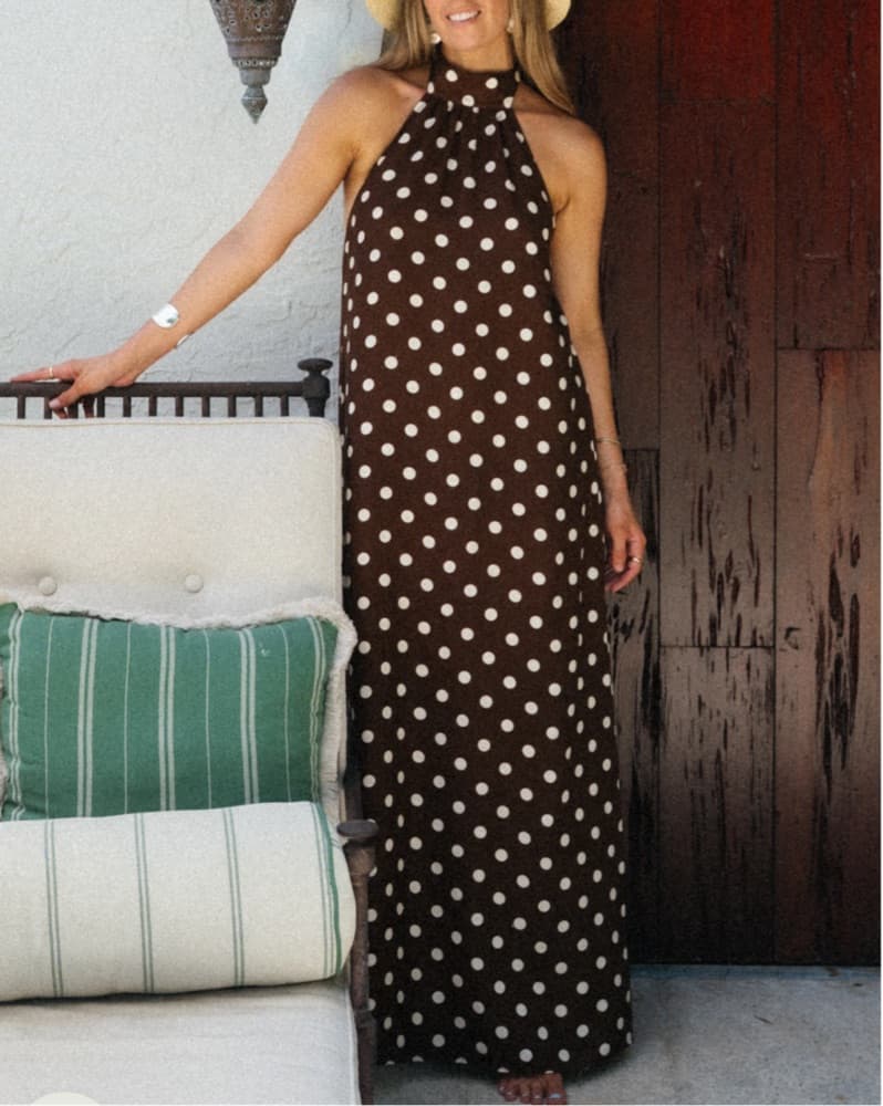 Polka Dot Brown Maxi Dress - Image 1