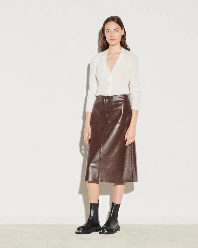 Sandro 100% Leather Brown Midi Skirt - Image 2