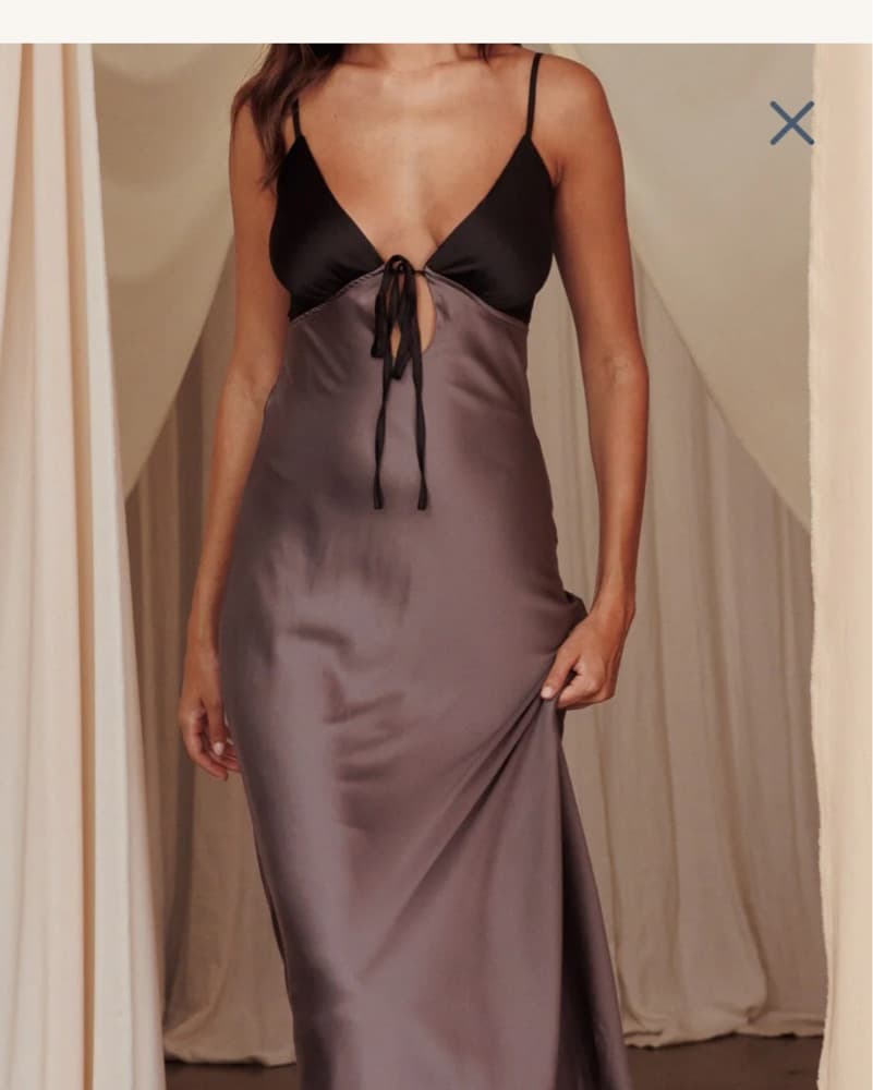 Bayleigh Low Bow Tie Back Dress Charcoal - Image 1