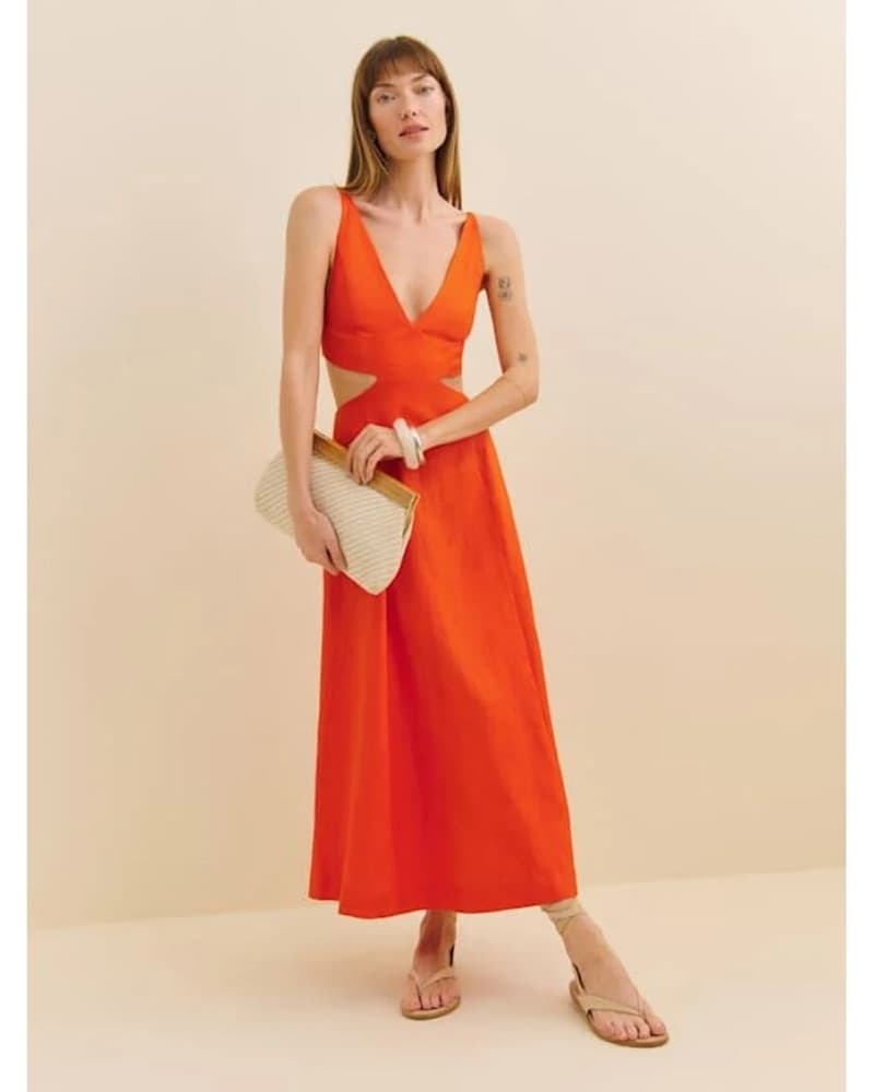 Orange Red Cutout Midi Dress - Image 1