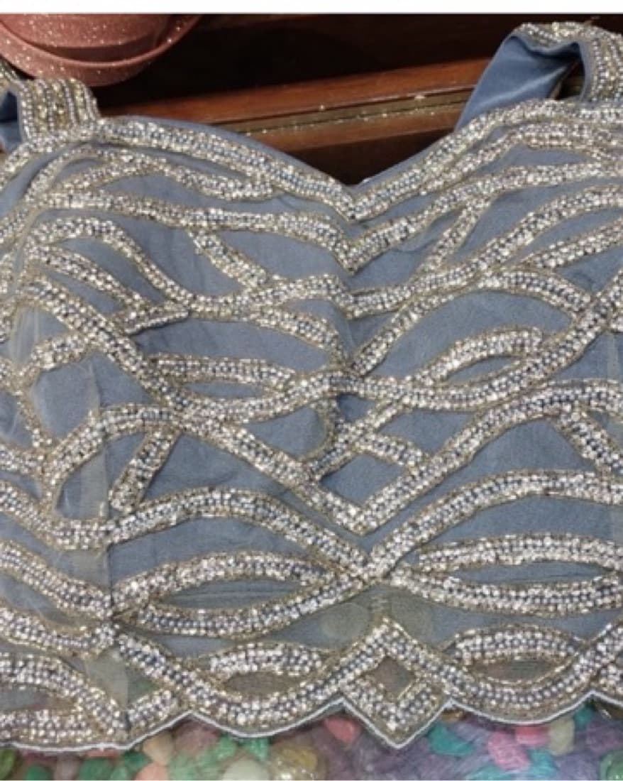 Cerulean Blue Sequin Pre Draped Saree - Image 4