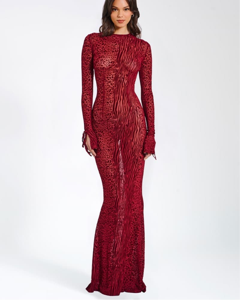 Red Leopard Bodycon Gown - Image 1