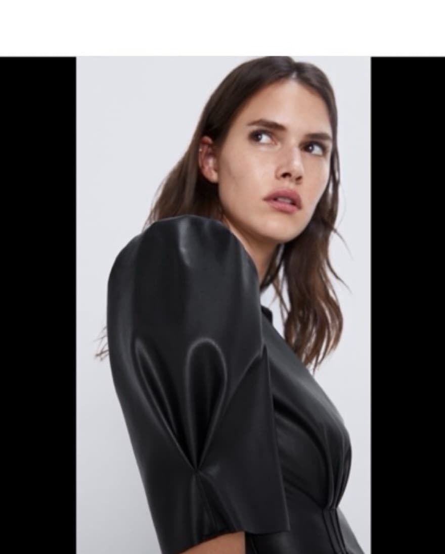 Black Leather Puff Sleeve Mini Dress - Image 3