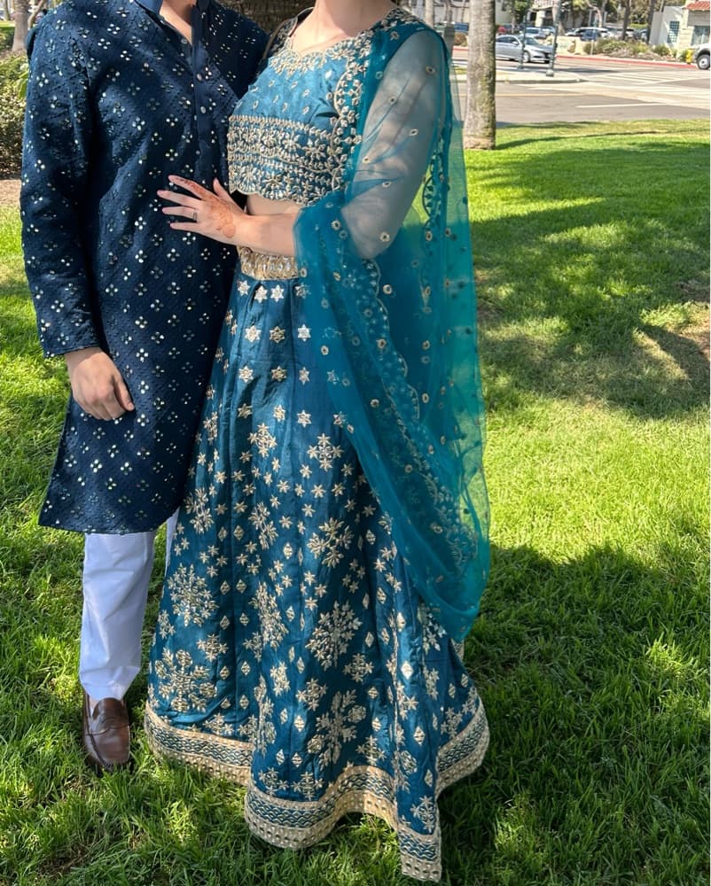Teal Mulberry Silk Lehenga - Image 2