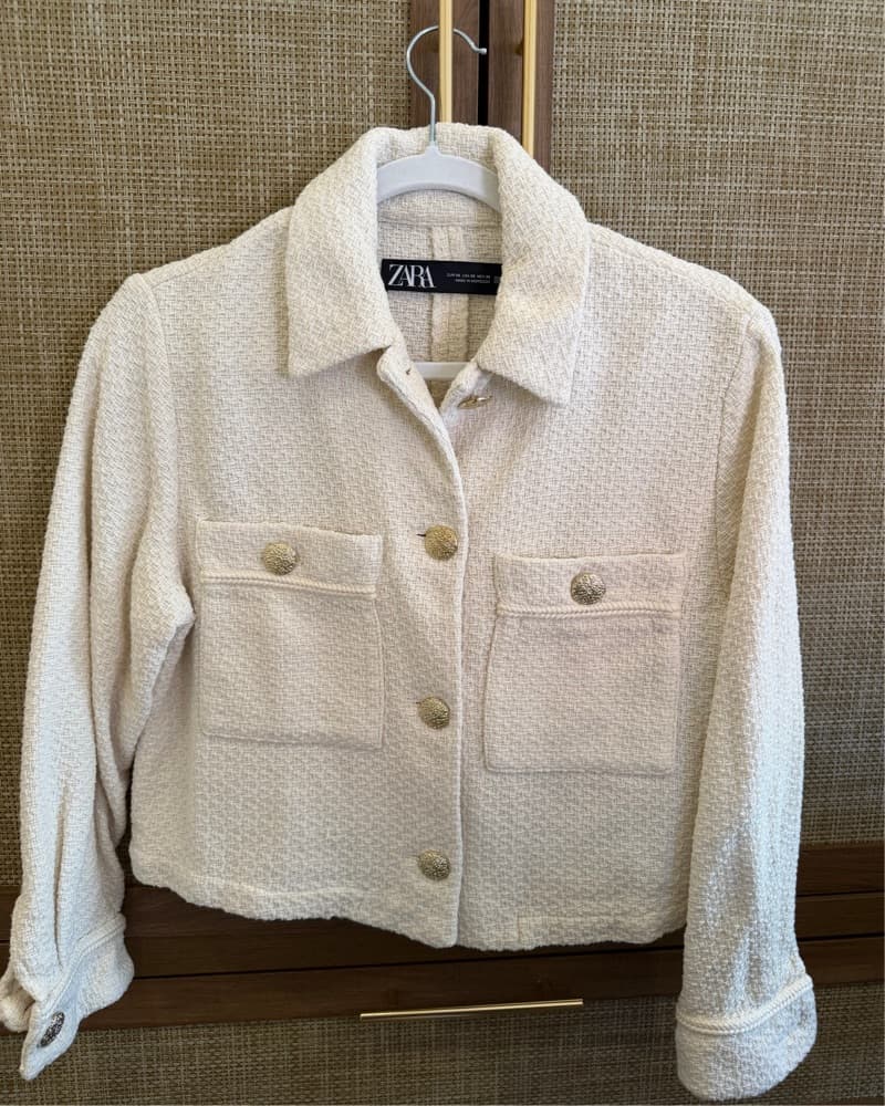 Zara Cream Bouclé Button Cropped Jacket  - Image 1