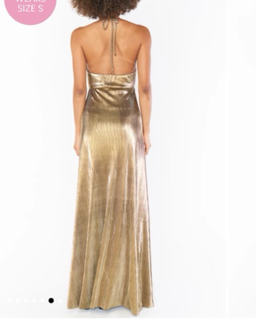 Gold Pleated Maxi Dress - Image 3