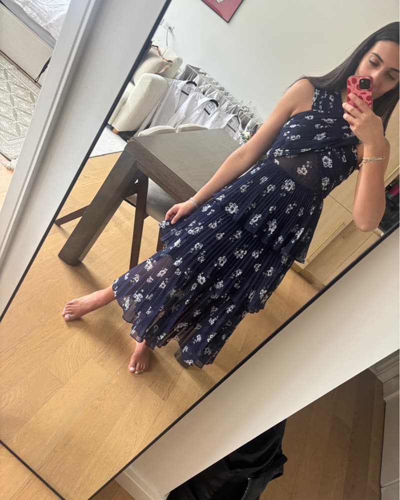 Self Portrait Elegant Navy Floral Pleated Maxi Dress - Image 1