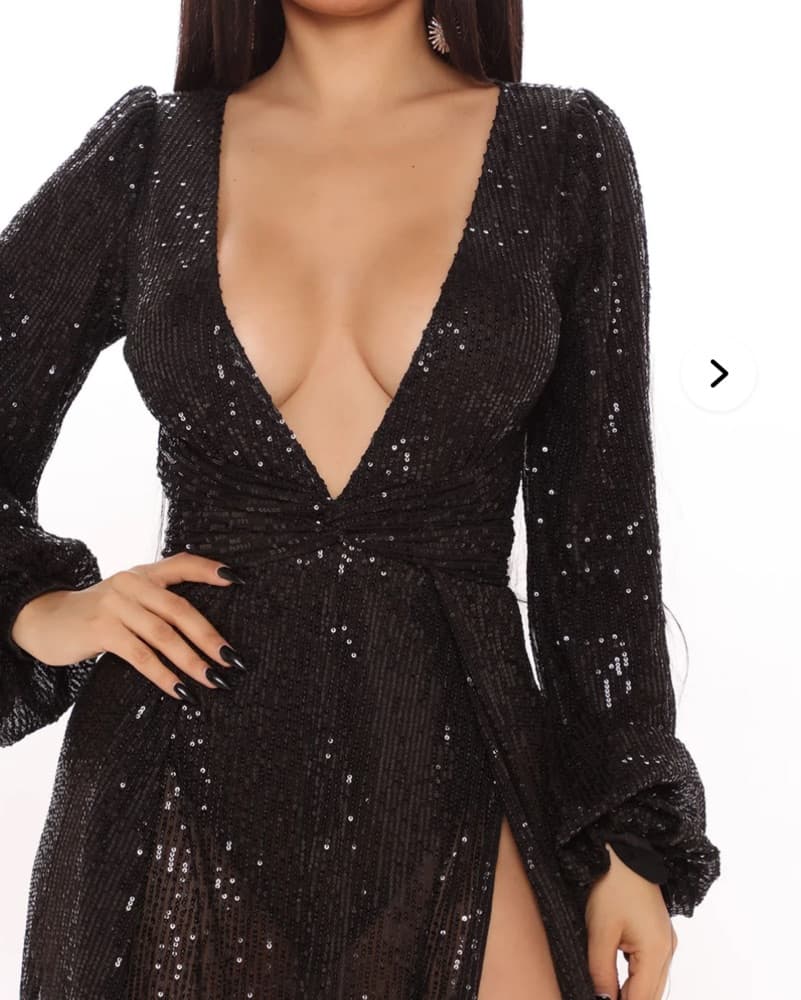 Black Sequin V-Neck Gown  - Image 2
