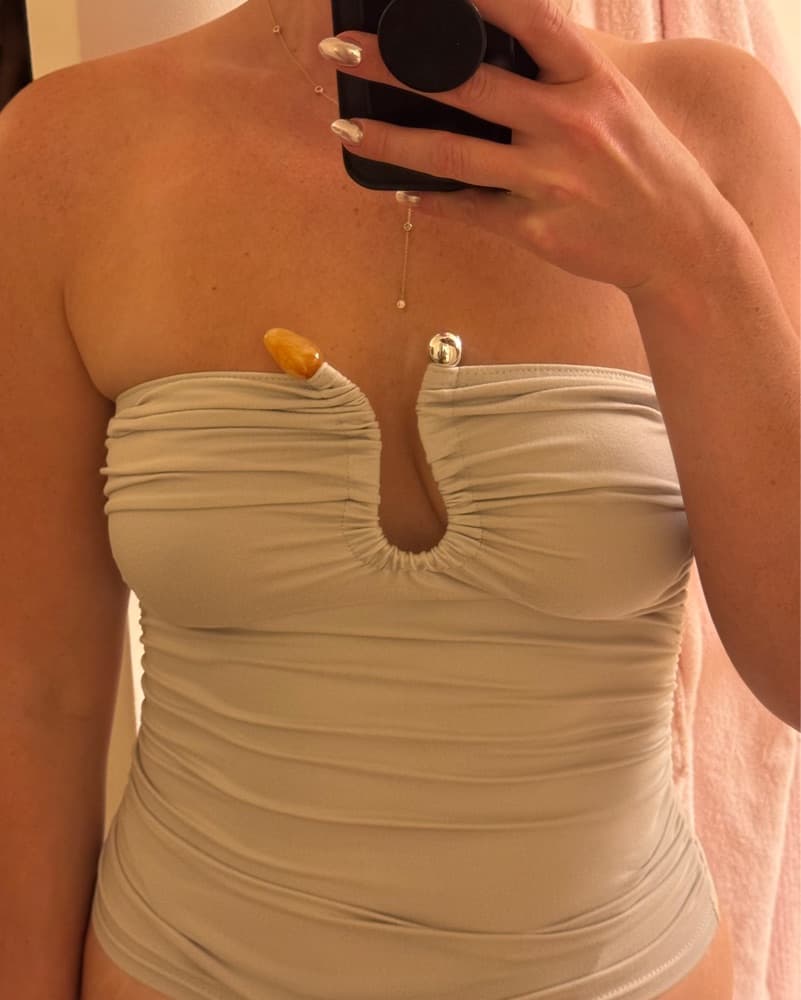 Tan Tube Top With Metallic Detailing - Image 1