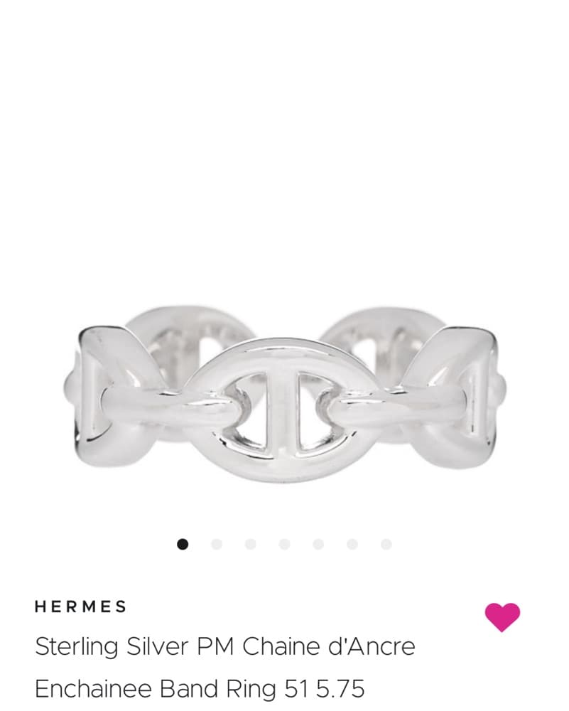 HERMES Sterling Silver Chain Ring 5.75 - Image 1