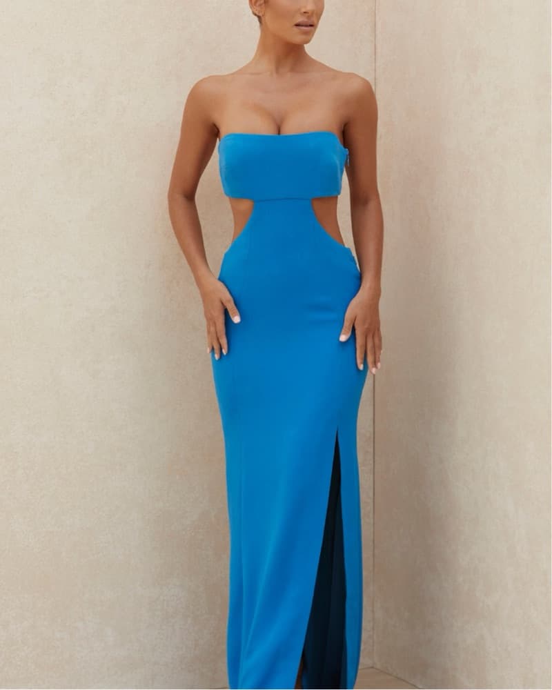 Long Blue Cut-Out Dress - Image 1