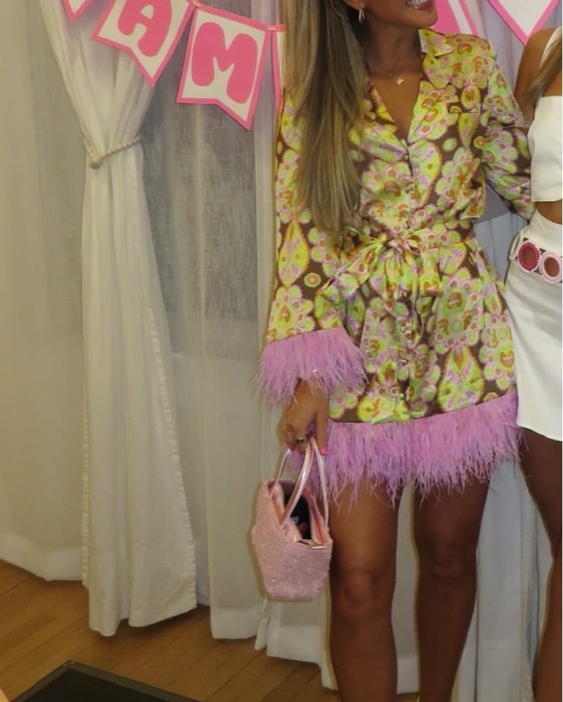 Likely Vibrant Floral Feather Trim Dress - Image 3
