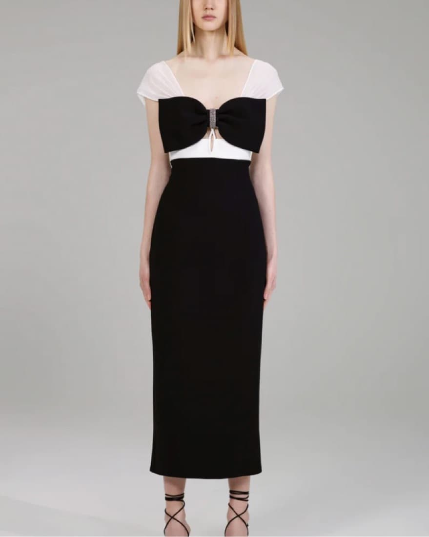SELF-PORTRAIT Crepe Bow Midi Dress - Image 2