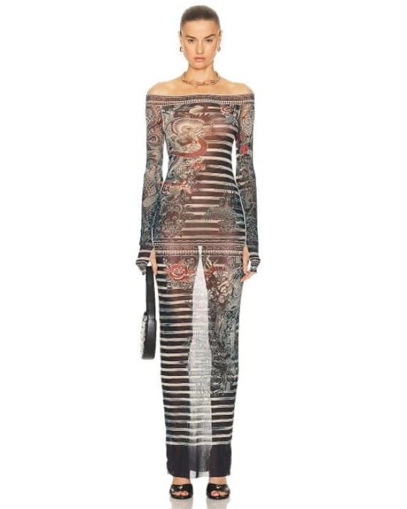 JPG Long Blue Sailor Tattoo Maxi Dress - Image 1