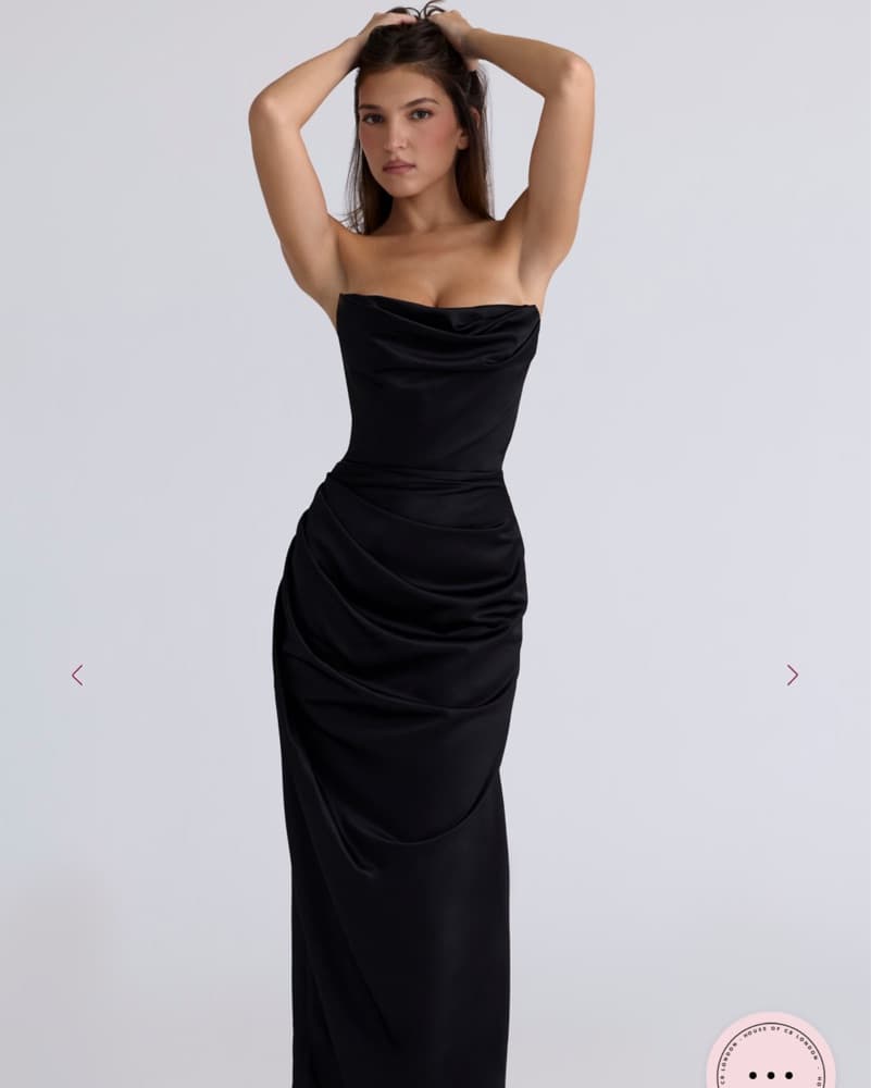 House of CB Black Satin Strapless Corset Maxi Dress - Image 2