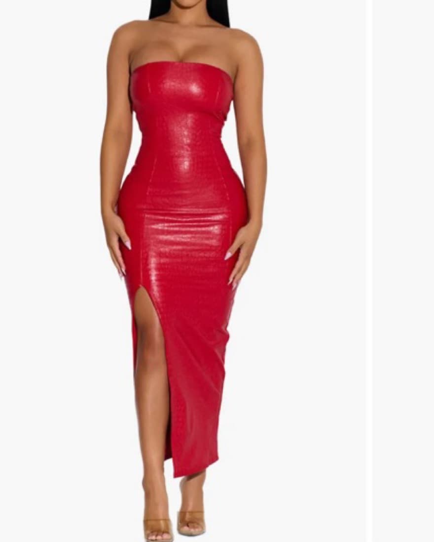 Naked Wardrob Faux Croc Red Dress - Image 1