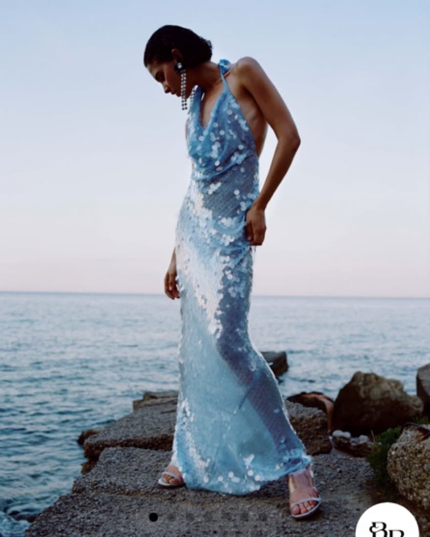 Rat & Boa Sequin Halter Gown in Icy Blue - Image 1