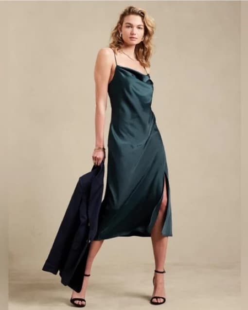Dark green Satin Midi Dress   - Image 1