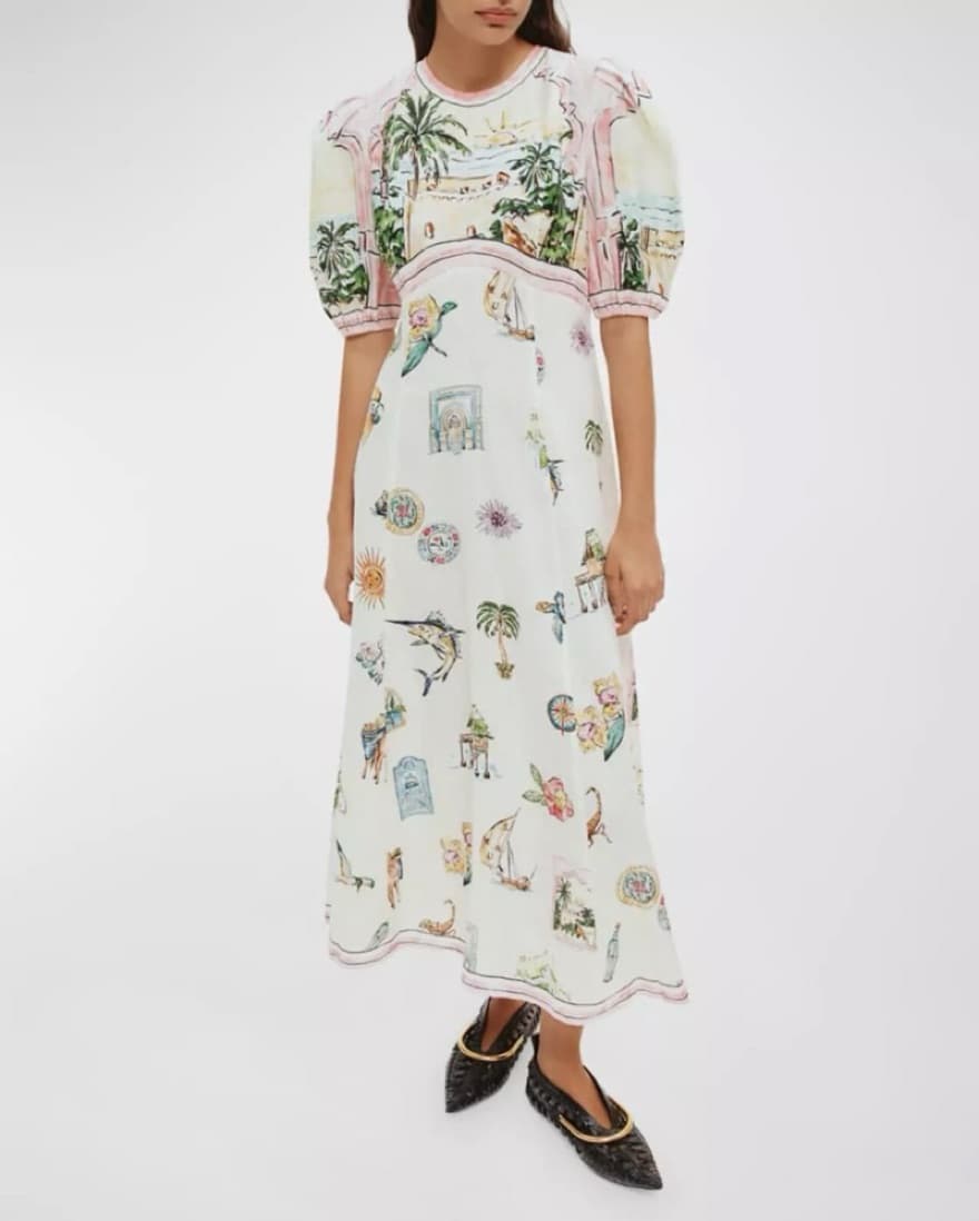 Alemais Sunset Printed Linen Midi Dress - Image 1