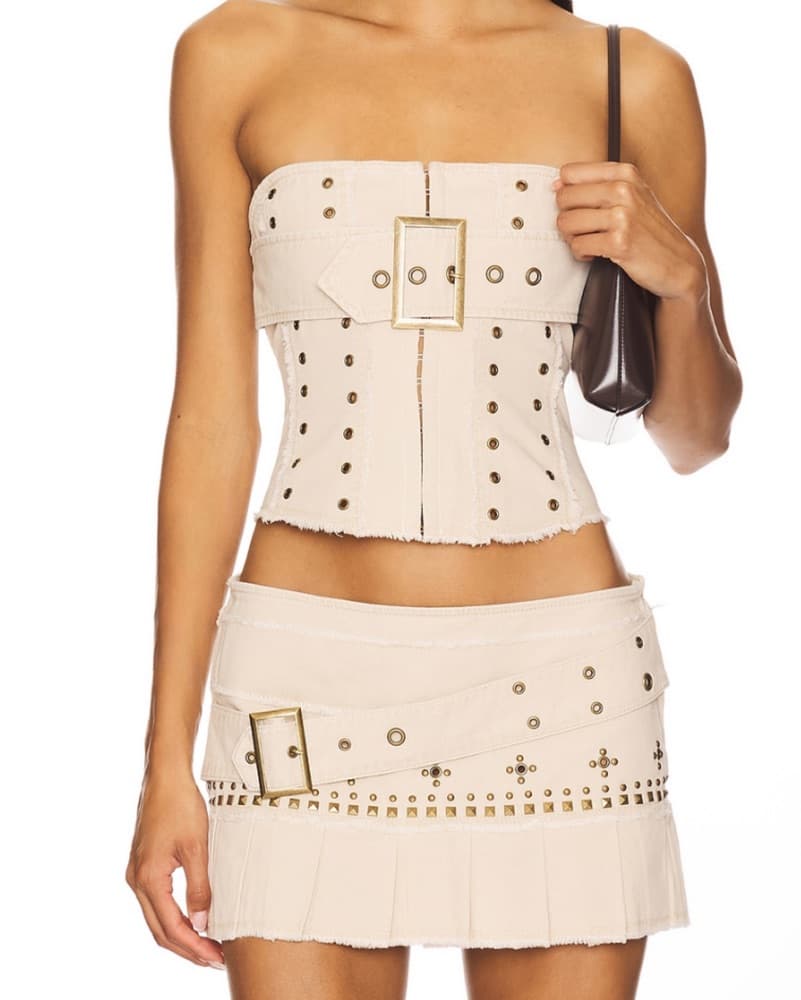 I.am.gia Beige Denim Buckle Skirt Set - Image 1