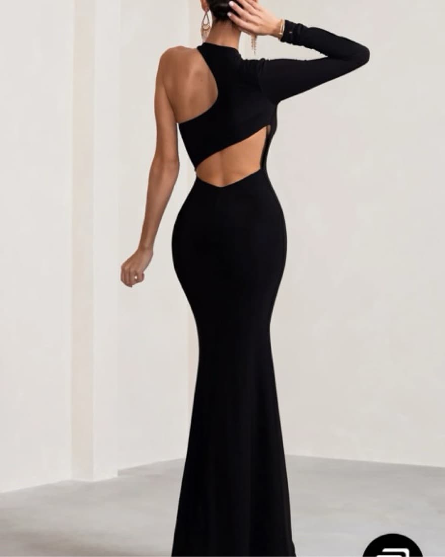 Tyra Black Asymmetric Cutout Maxi Dress - Image 3