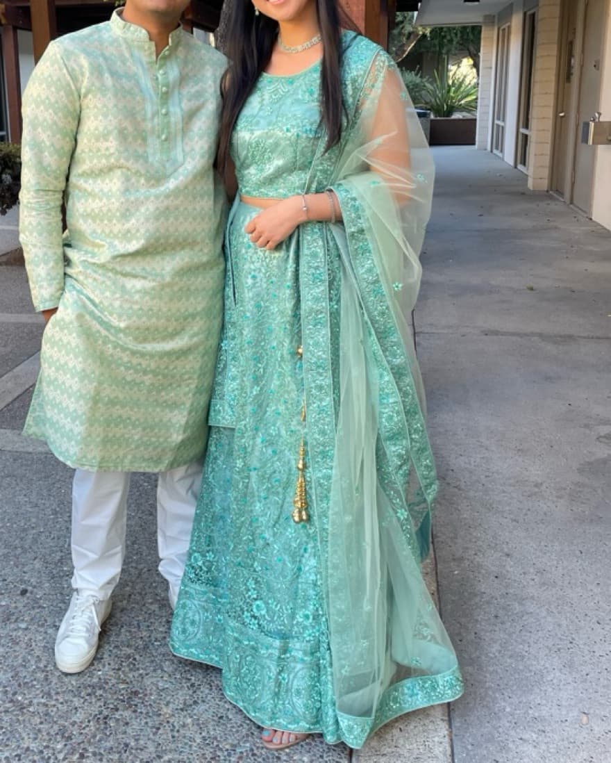 Teal Beaded Lengha Set (Indian outfit) - Image 1