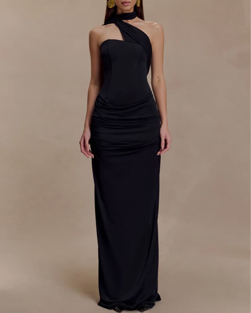 Meshki Mattea Black Maxi Dress w/ Scarf - Image 2