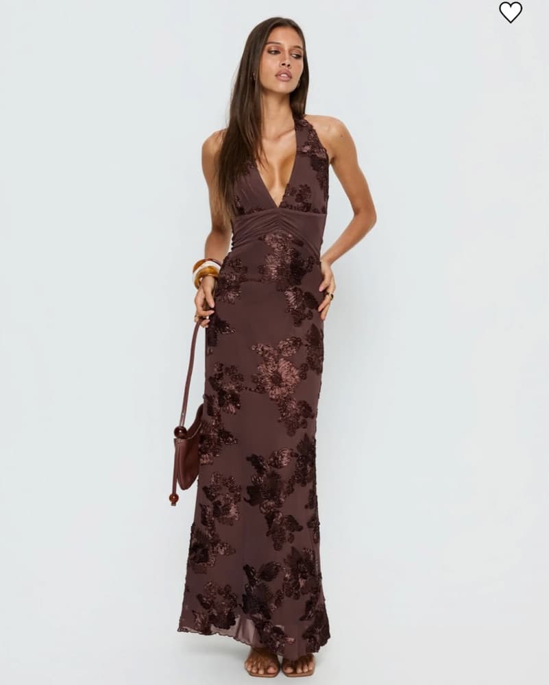 Rousseau Halter Maxi Dress Espresso - Image 2