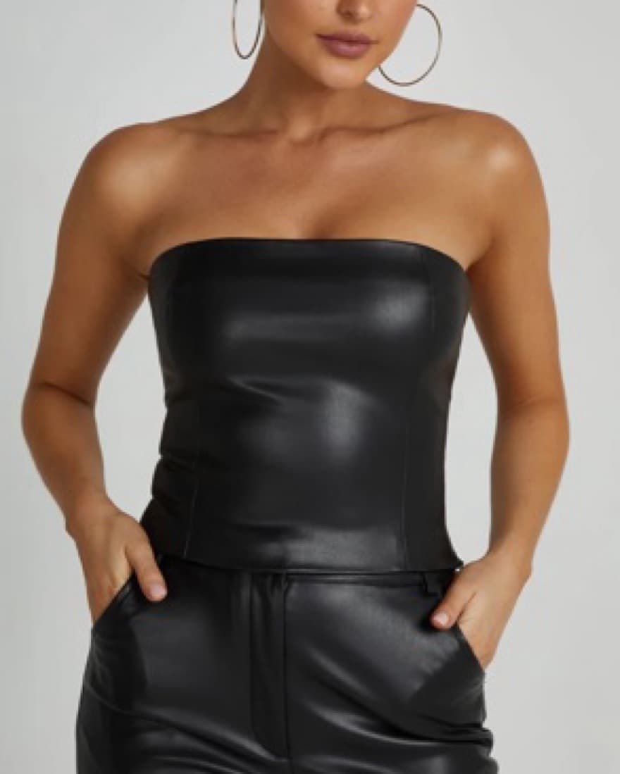 Pamela Faux Leather Strapless Crop Top - Image 1