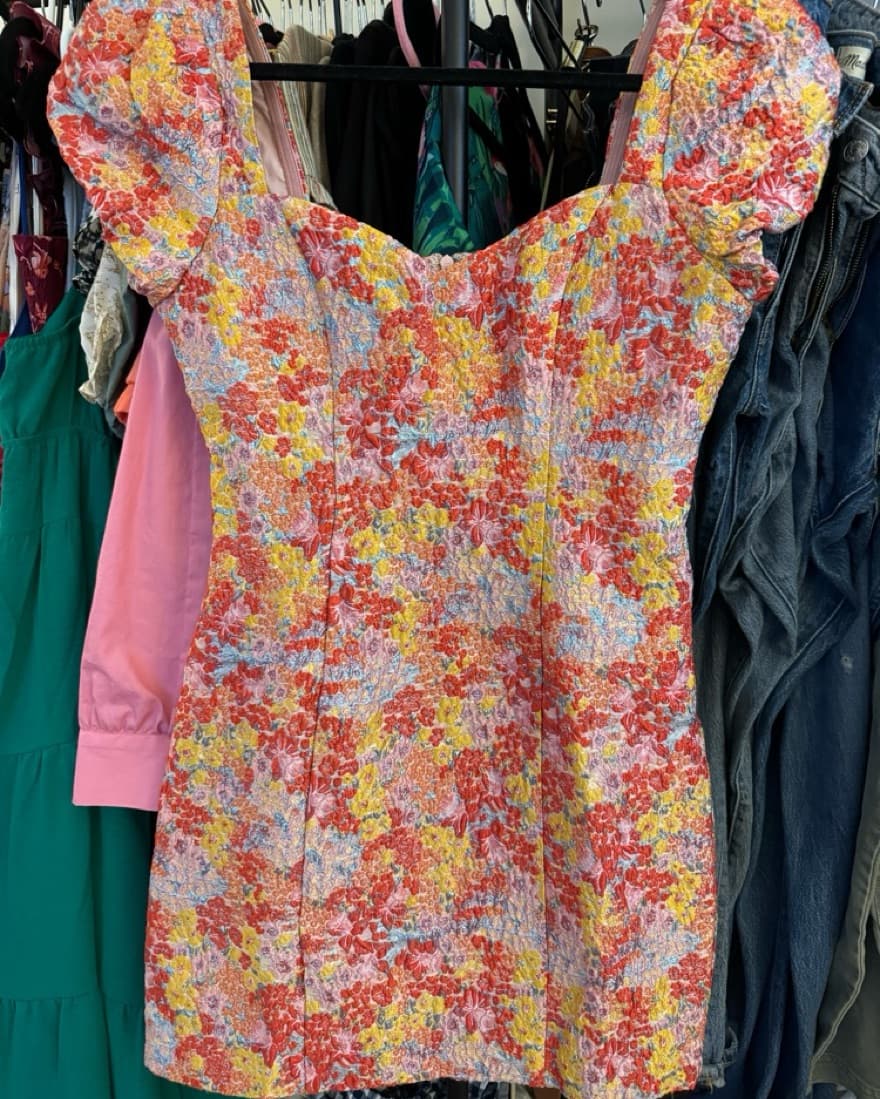 Puff Sleeve Jacquard Mini Dress - Image 3