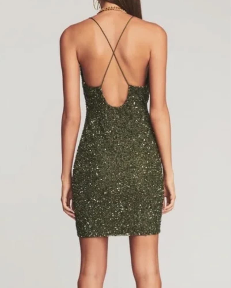 Retrofete Olive Green Sequin Dress - Image 3