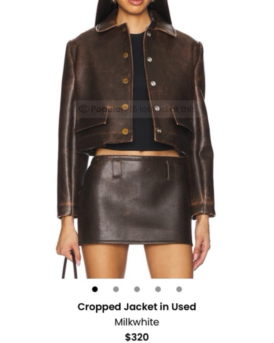 Cropped Leather Jacket in Distressed Brown - Image 1
